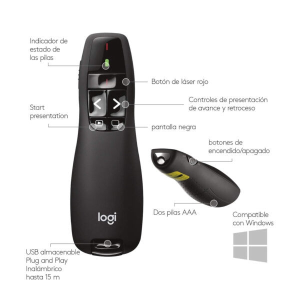 Mando controlador de diapositivas LOGITECH R 400 LASER - Imagen 2