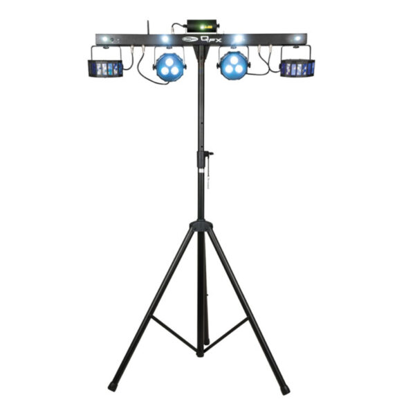 EFECTO ILUMINACION LED/LASER (Compuesto por 1 Torre + T, 2 Parled, 2 Derby, 1 Laser multipunto y 4 Led Strobe) Control automatico o a través de pedalera RF