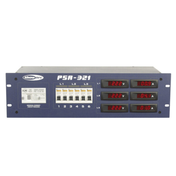 SHOWTEC PSA-321 - Distribuidor de corriente eléctrica Entrada CEE de 32A/Salida: CEE 3x 32A , 6x (16A) Schuko.