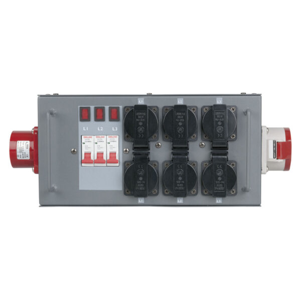 SHOWGEAR POWERSPLIT 16A - Distribuidor de Corriente con Fusible in/out CEE 16A / 6x Schuko
